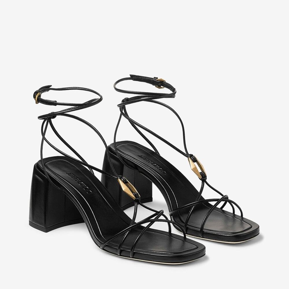 Jimmy choo Onyxia 70 Black Nappa Leather Sandals 37.5